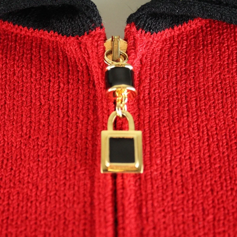 St. John Collection Santana Knit Red Black Zip-Up Front Jacket P Petite - Picture 3 of 8